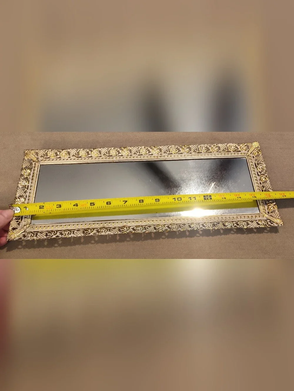 Vintage 50's-60's Gold Ornate Rectangular Mirrored Tray- Elegant Home Accent